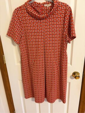 Tyler Boe Coral Geometric Cowl-Neck Short Sleeve Dress